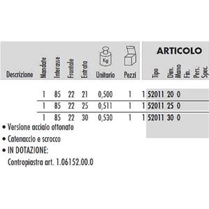 SER.CISA INFILARE X LEGNO C/SCROCCO + 1 MANDATA BOCCHETTA5C012-20-0 OTTONATA  MISURA :20 [ COD. : 9822-20 ]
