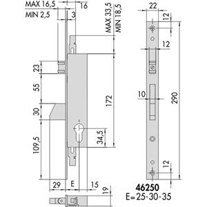 SER.CISA INFILARE X PROFILATI 3 CHIUSURE+ CATENACCIO + RULLO S/CILINDRO46250-25-0   MISURA :25 [ COD. : 8272-25 ]