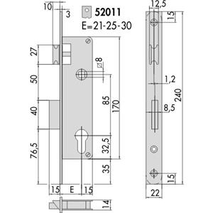 SER.CISA INFILARE X LEGNO C/SCROCCO + 1 MANDATA BOCCHETTA5C012-20-0 OTTONATA  MISURA :20 [ COD. : 9822-20 ]
