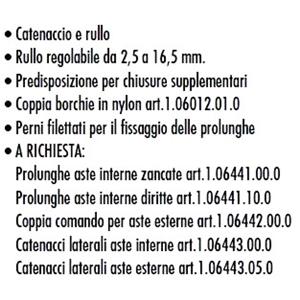 SER.CISA INFILARE X PROFILATI 3 CHIUSURE+ CATENACCIO + RULLO S/CILINDRO46250-25-0   MISURA :25 [ COD. : 8272-25 ]